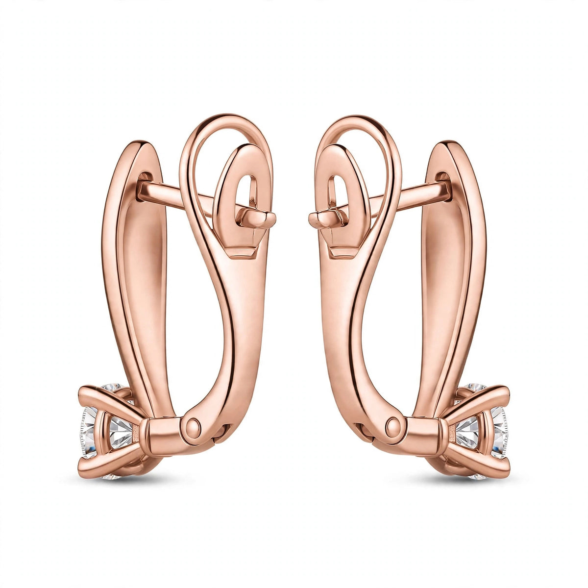 Rose Gold Solitaire Diamond Drop Hoop Earrings