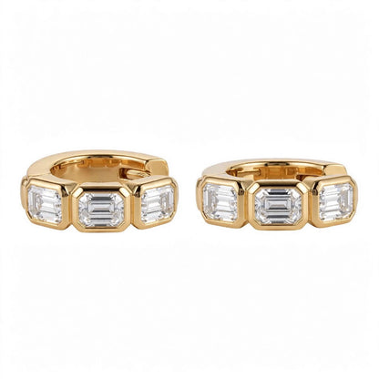 18K Rose Gold Bezel-Set Emerald-Cut Diamond Huggie Hoop Earrings