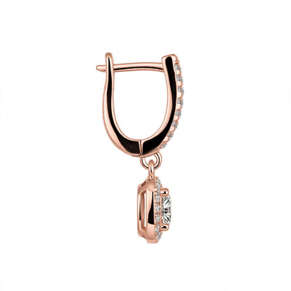 14K Yellow Gold Cushion Halo Dangle Drop Earrings
