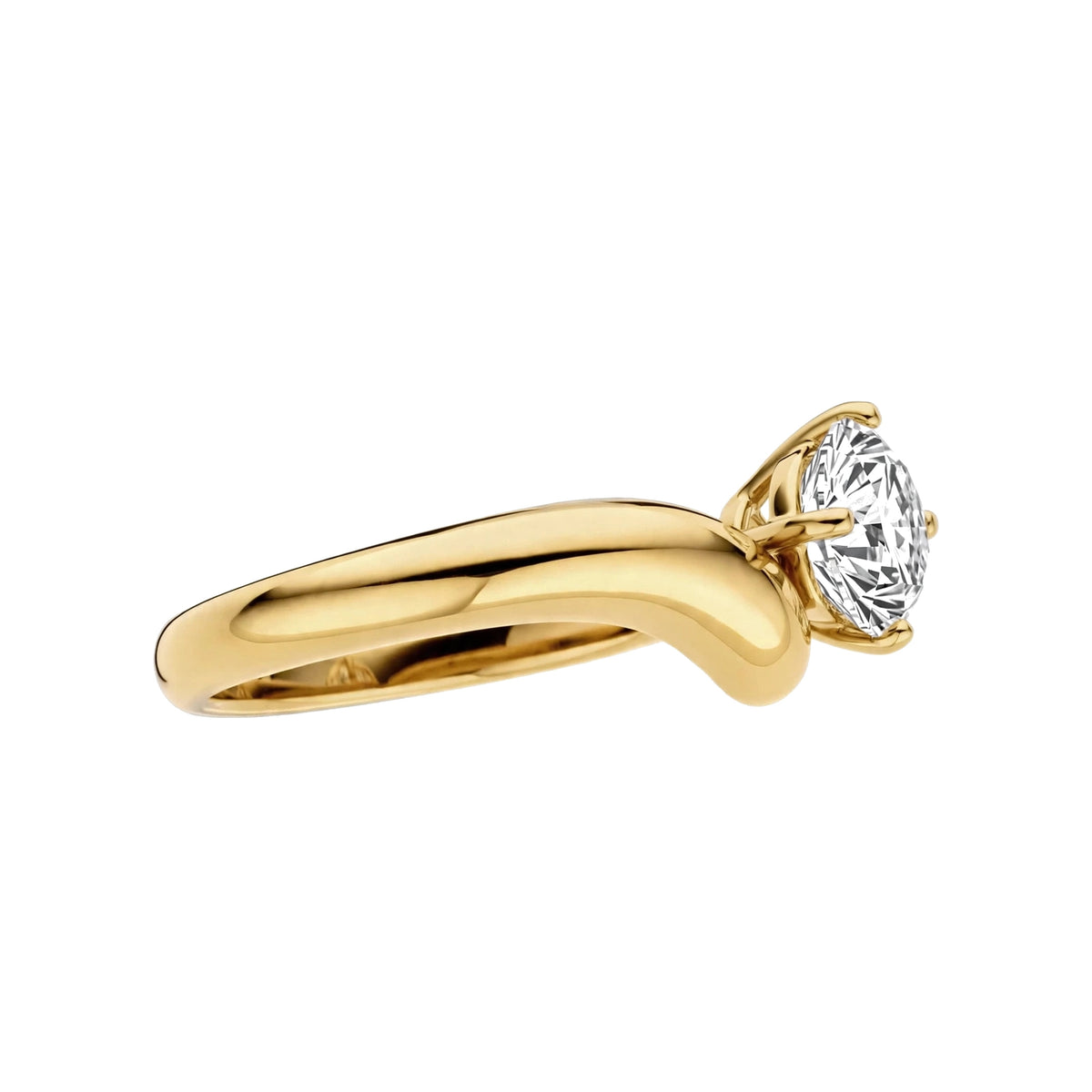 14K Yellow Gold Bypass Solitaire Engagement Ring.