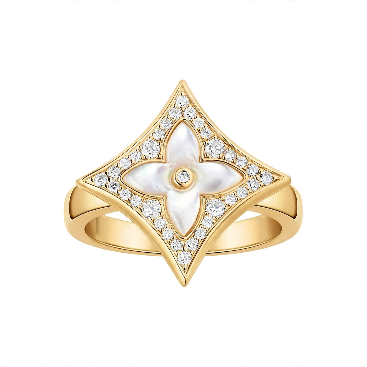 14K Yellow Gold Four-Leaf Flower Statement Ring.