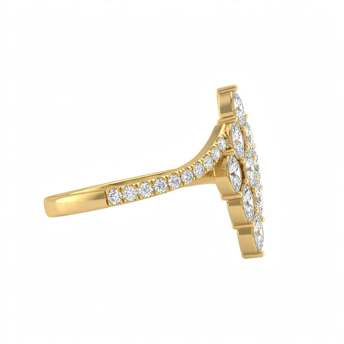 Yellow Gold Multi-Stone Marquise Diamond Cluster Bypass Ring