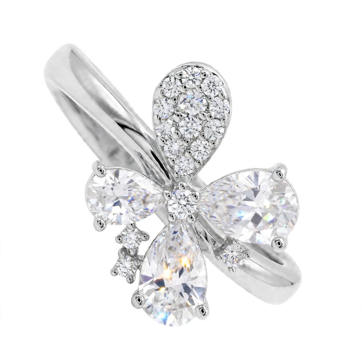 14K Yellow Gold Fancy Cluster Diamond Butterfly Ring