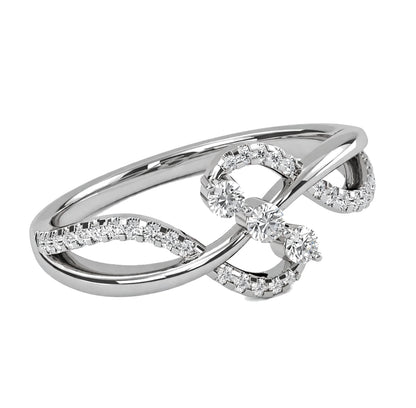 14K Yellow Gold Infinity Twist Three Stone Bypass Diamond Ring.