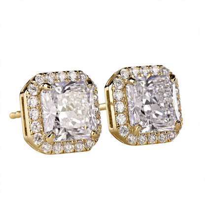 18K Yellow Gold Cushion-Cut Diamond Halo Stud Earrings