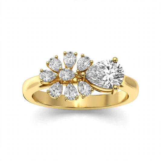 Nature-Inspired Pear Diamond Flower Petal Cluster Ring