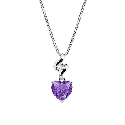925 Sterling Silver Twist Heart Cut Birthstone Pendant Necklace
