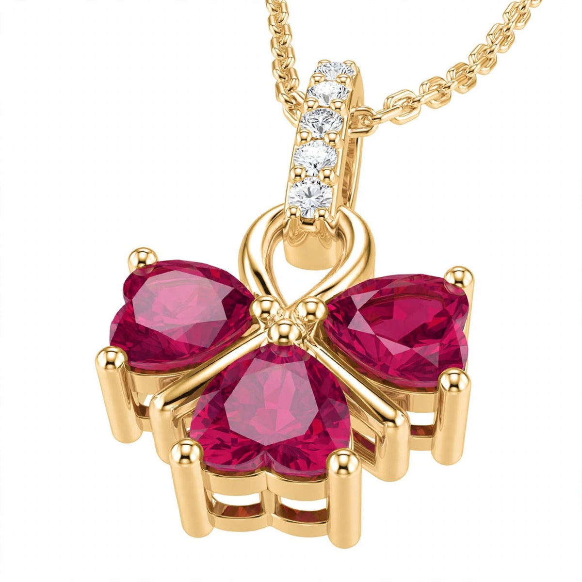 18K White Gold Ruby and Diamond Clover Pendant Necklace