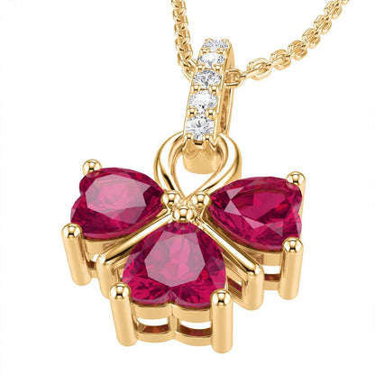 18K White Gold Ruby and Diamond Clover Pendant Necklace