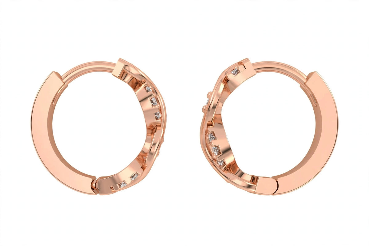 Yellow Gold Infinity Twist Diamond Huggie Hoop Earrings
