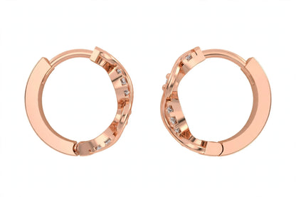 Yellow Gold Infinity Twist Diamond Huggie Hoop Earrings