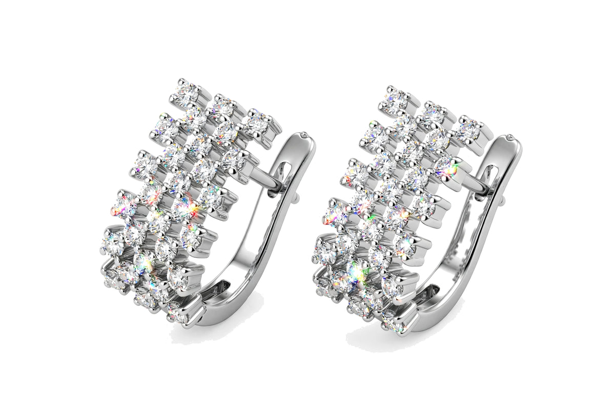 Multi-Row Pavé Diamond Huggie Hoop Earrings.