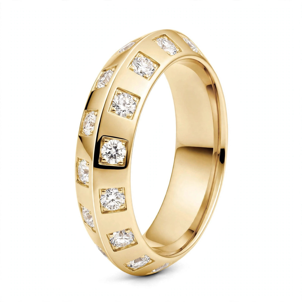 18K Rose Gold Checkerboard Bezel Square Set Round Diamond Ring