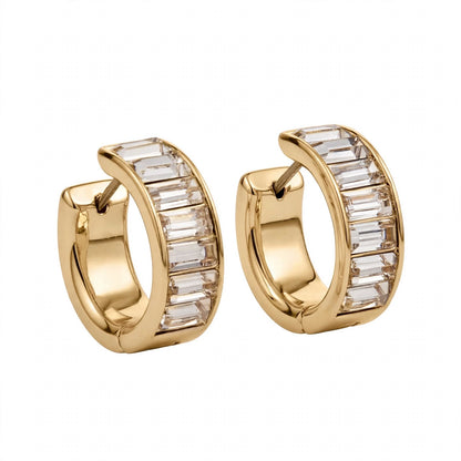 14K Yellow Gold Baguette Diamond Huggie Earrings