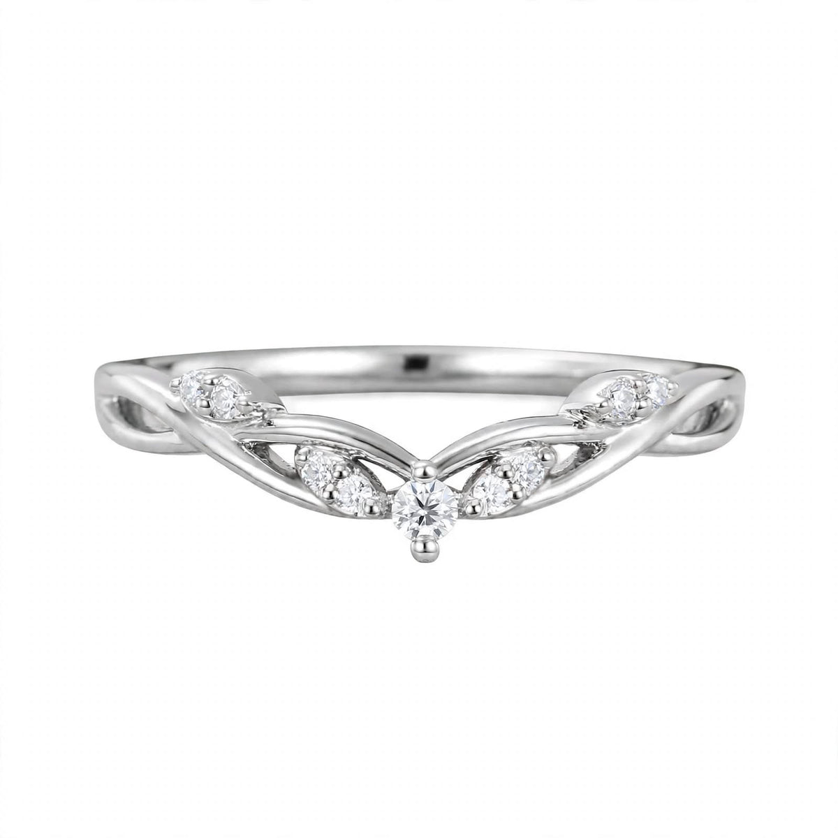 14K Yellow Gold Nature-Inspired Curved Diamond Wedding Band