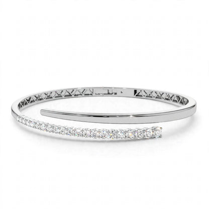 14K White Gold Cross Over Graduating Diamond Bypass Bangle Bracelet
