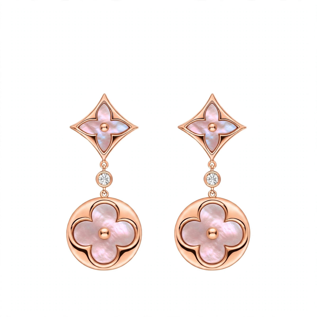 Four-Leaf Clover & Star Blossom Dangle Earrings.