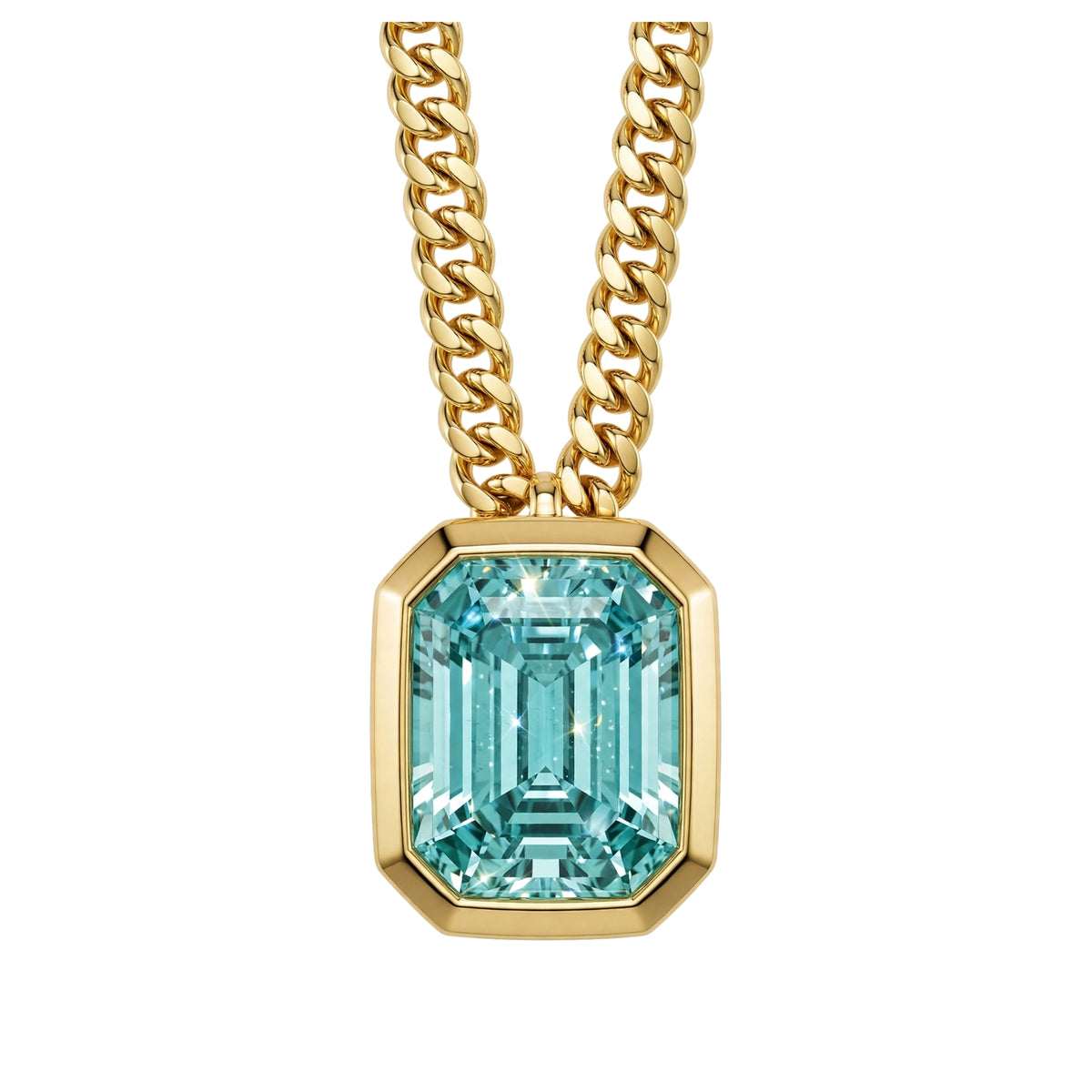 18K Yellow Gold Bezel-Set Emerald Cut Diamond Pendant Necklace