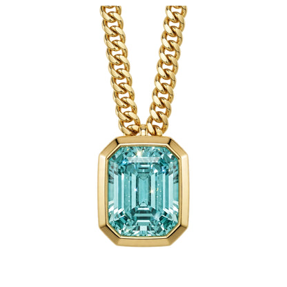18K Yellow Gold Bezel-Set Emerald Cut Diamond Pendant Necklace