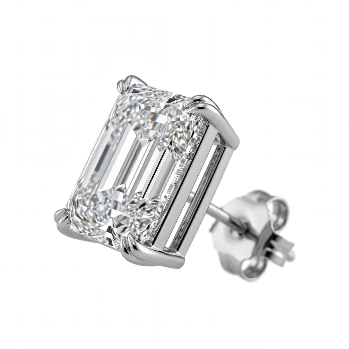 14K White Gold Emerald-Cut Solitaire Stud Earrings