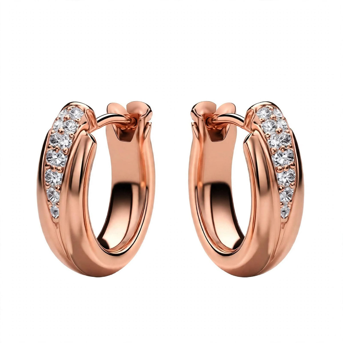 18K Yellow Gold Diamond Pavé Huggie Hoop Earrings