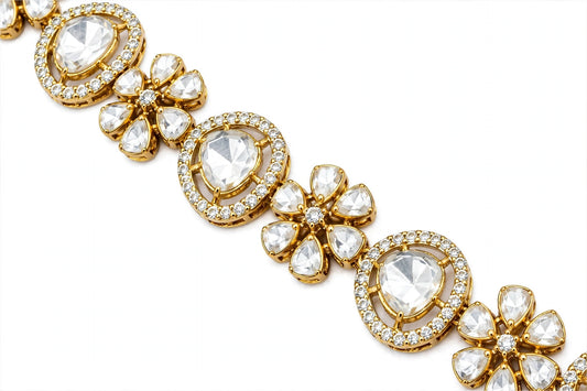 Gold-plated double-layered Polki and Kundan-style stone necklace set.