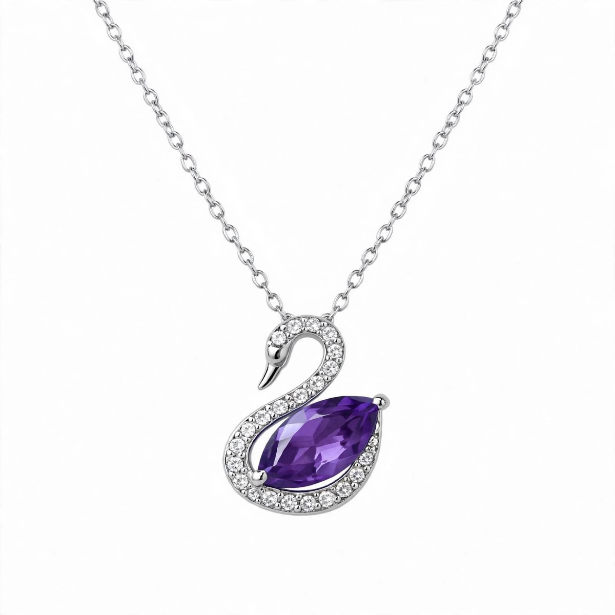 925 Sterling Silver Blue Crystal Swan Pendant Necklace