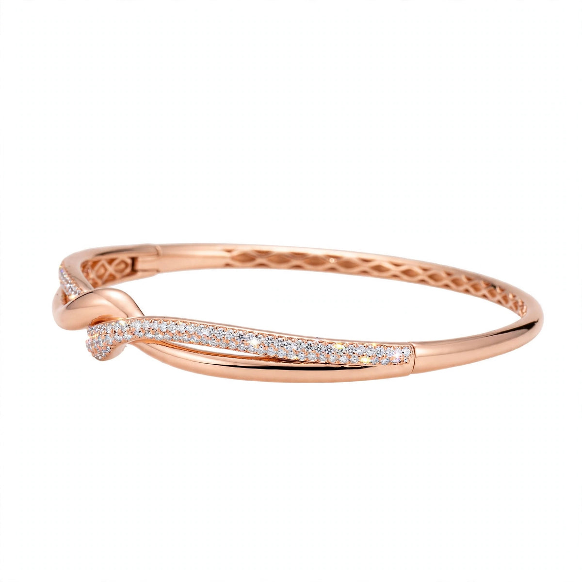 18K Rose Gold Interlocking Infinity Knot Diamond Bangle Bracelet