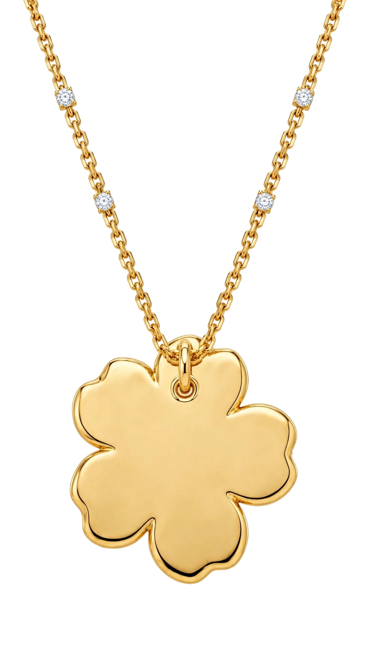 18K Gold Mother of Pearl Flower Pendant Necklace.
