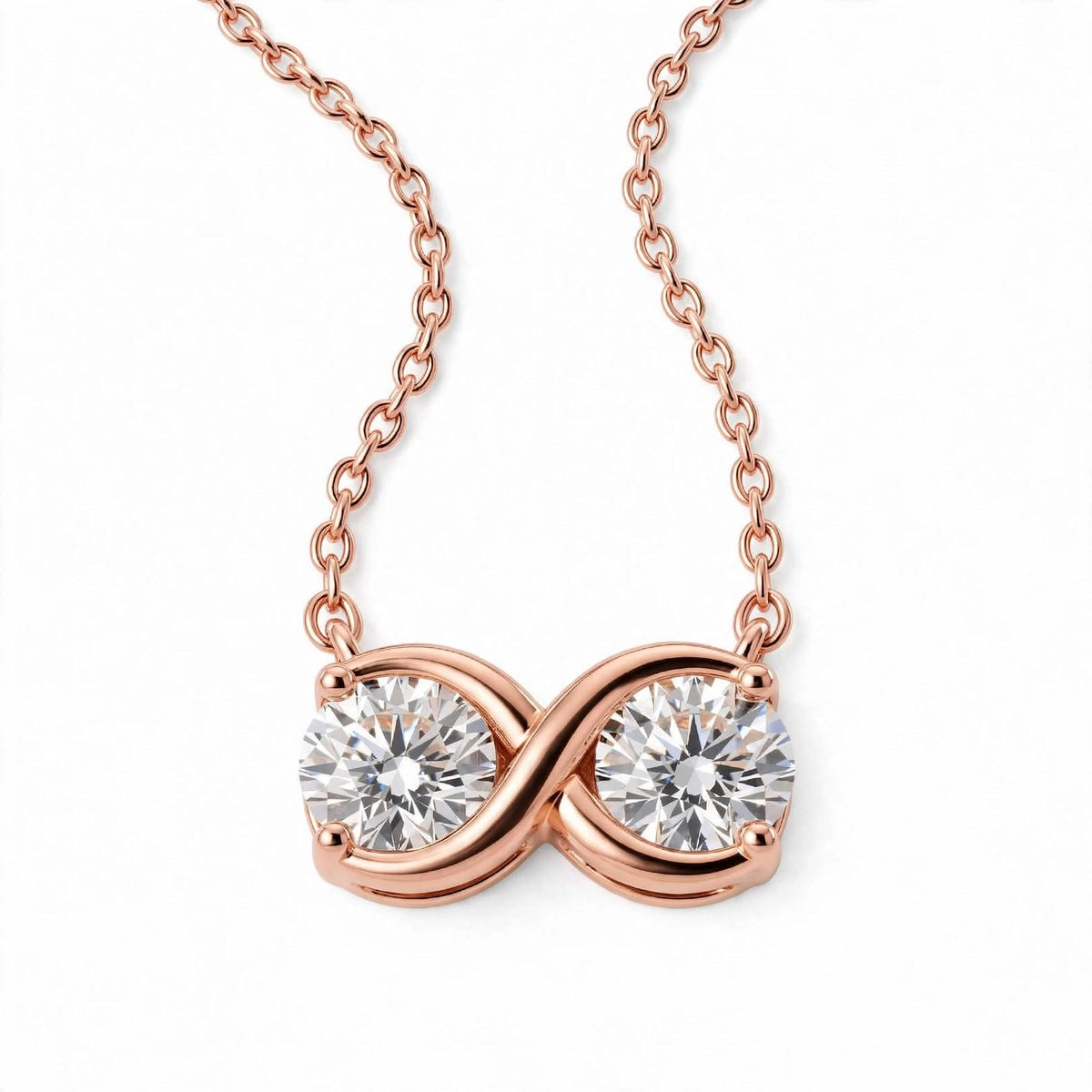 14K Yellow Gold Double Diamond Infinity Pendant Necklace