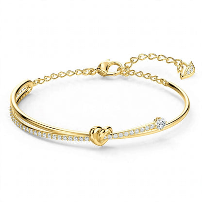 18K Rose Gold Knot Bangle – Dual Strand Crystal Pavé Promise Bracelet
