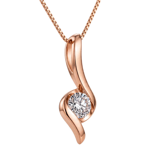 1 Carat Round Brilliant S-Curve Solitaire Pendant Necklace in 14K Rose Gold.