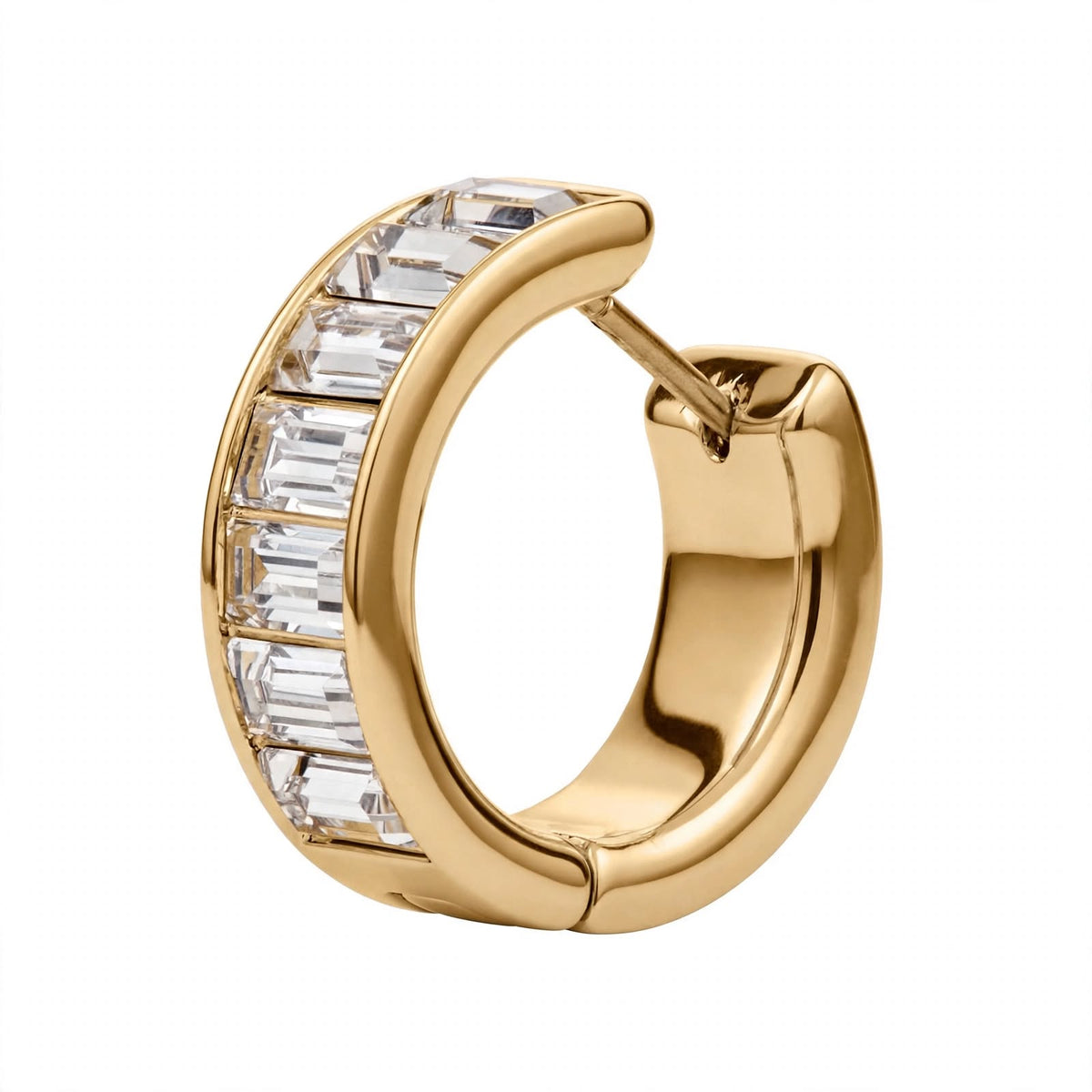 14K Yellow Gold Baguette Diamond Huggie Earrings
