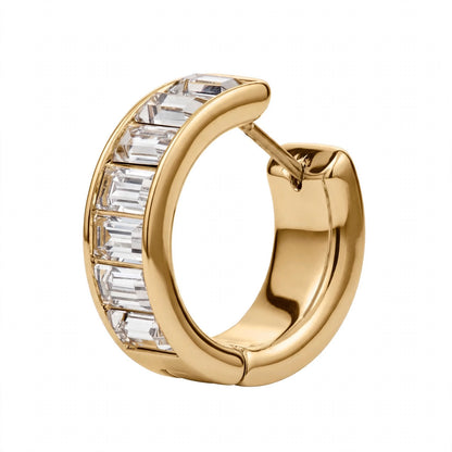 14K Yellow Gold Baguette Diamond Huggie Earrings