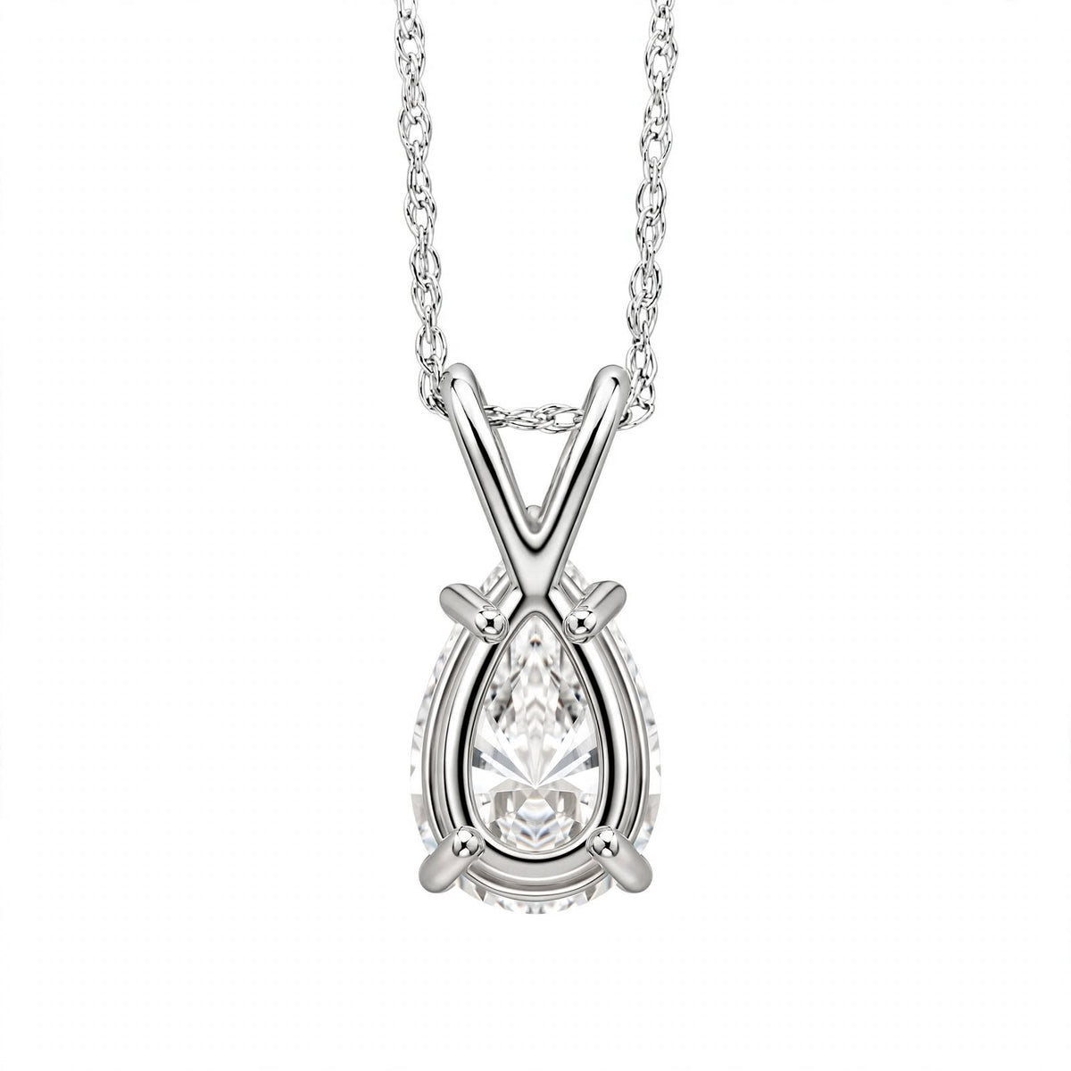 14K White Gold Pear-Shaped Diamond Solitaire Pendant Necklace