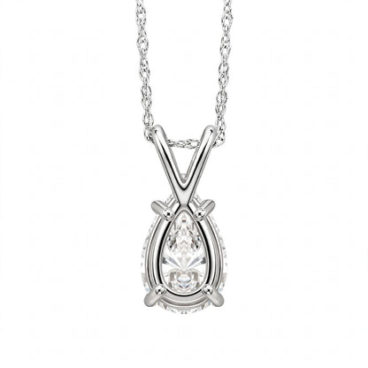 14K White Gold Pear-Shaped Diamond Solitaire Pendant Necklace