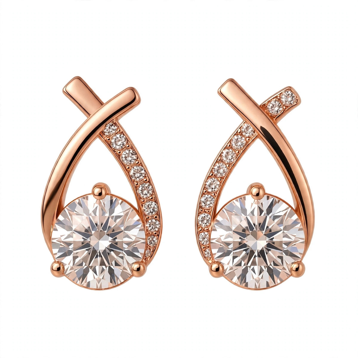 Yellow Gold Criss-Cross Solitaire Stud Earrings