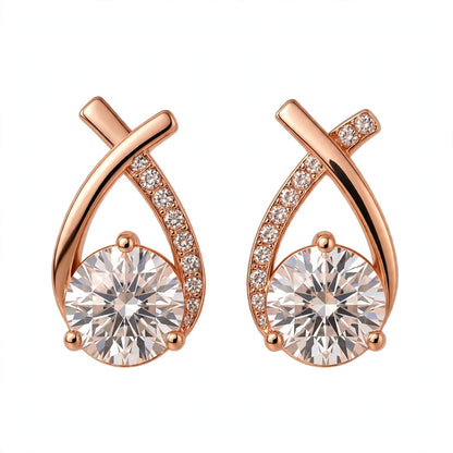 Yellow Gold Criss-Cross Solitaire Stud Earrings