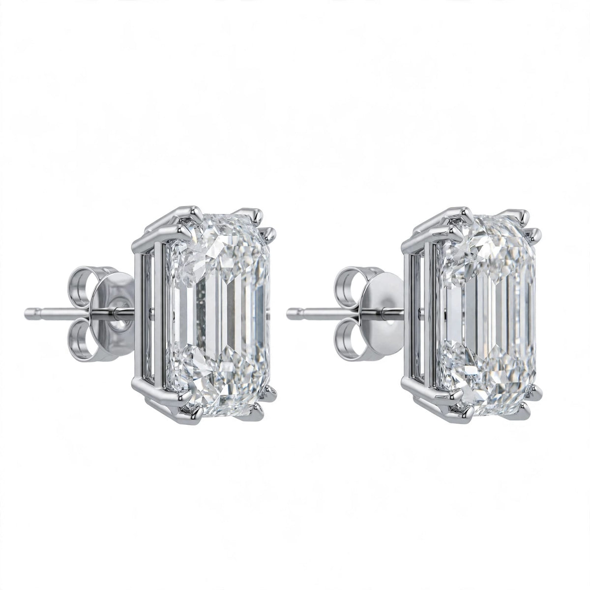 14K White Gold Emerald-Cut Solitaire Stud Earrings