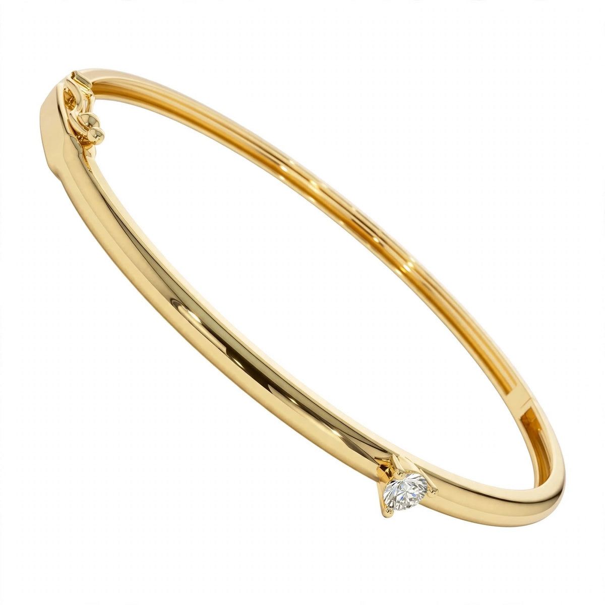 14K Yellow Gold Solitaire Diamond Bangle Bracelet