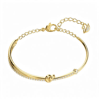 18K Rose Gold Knot Bangle – Dual Strand Crystal Pavé Promise Bracelet