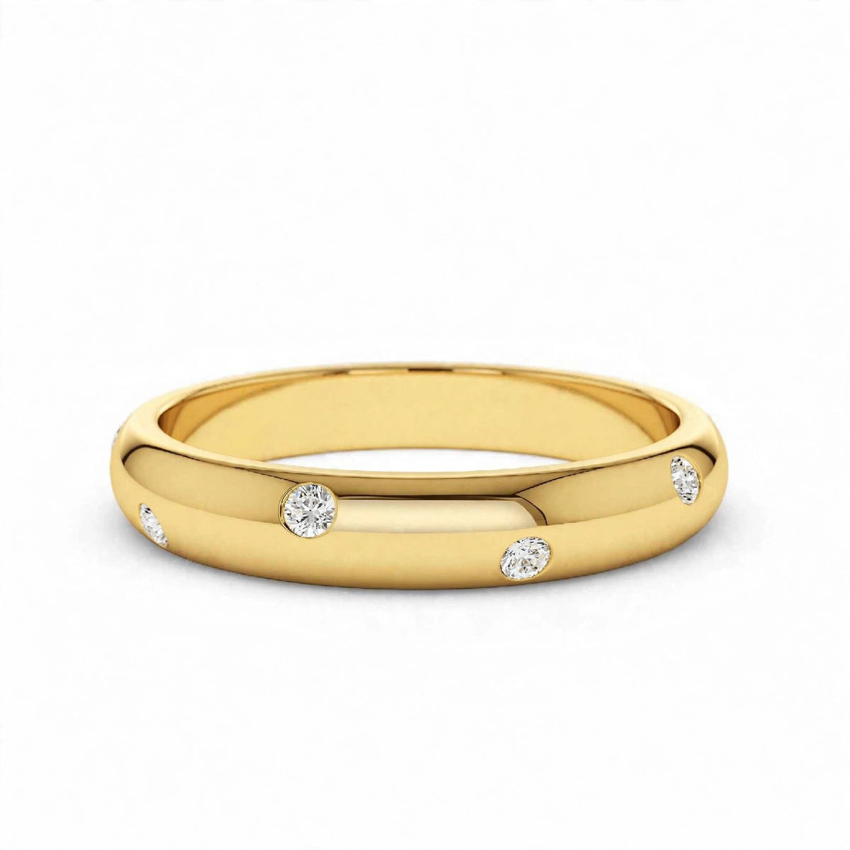 14K White Gold Scattered Flush-Set Diamond Wedding Band