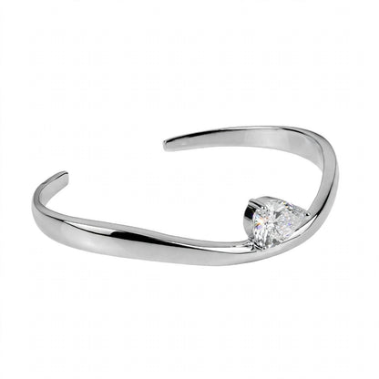 14K Yellow Gold Pear-Cut Solitaire Wave Cuff Bangle