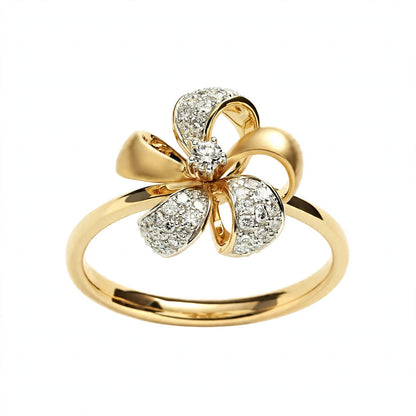 Elegant Rose Gold Flower Bow Ring with Pavé Cluster Diamonds – Fine Statement Jewelry