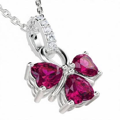 18K White Gold Ruby and Diamond Clover Pendant Necklace