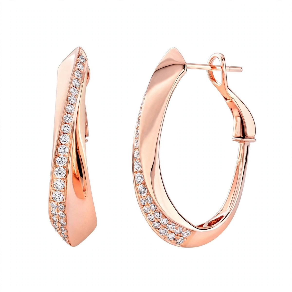 Yellow Gold Diamond Twist Hoop Earrings – Sculptural Wave J-Hoops