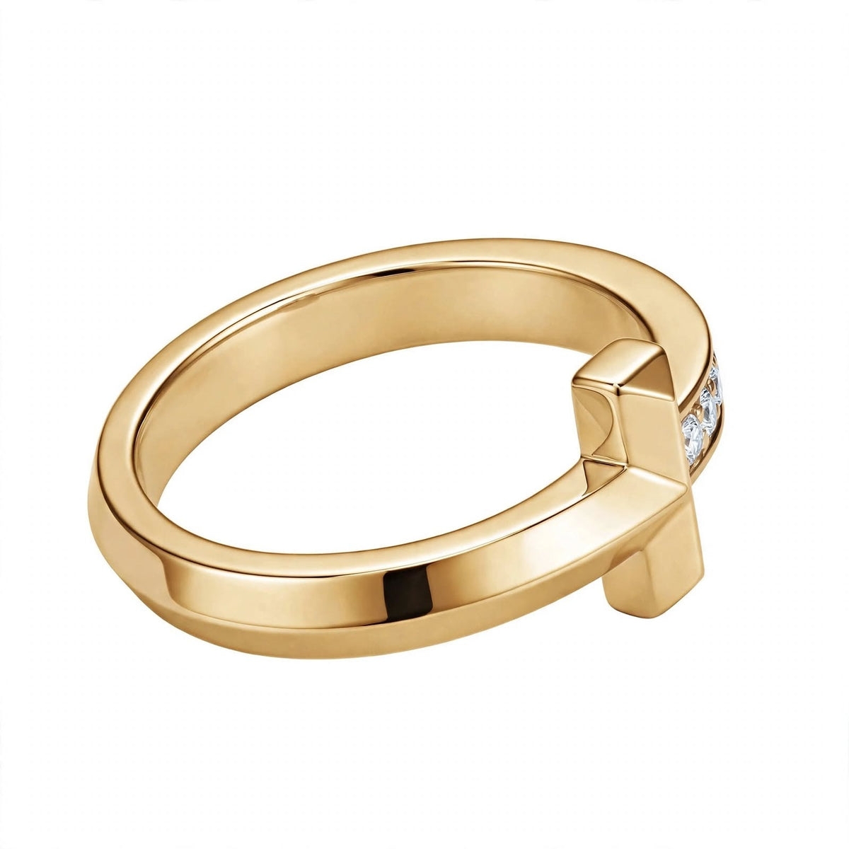 14K White Gold Geometric T-Bar Diamond Ring