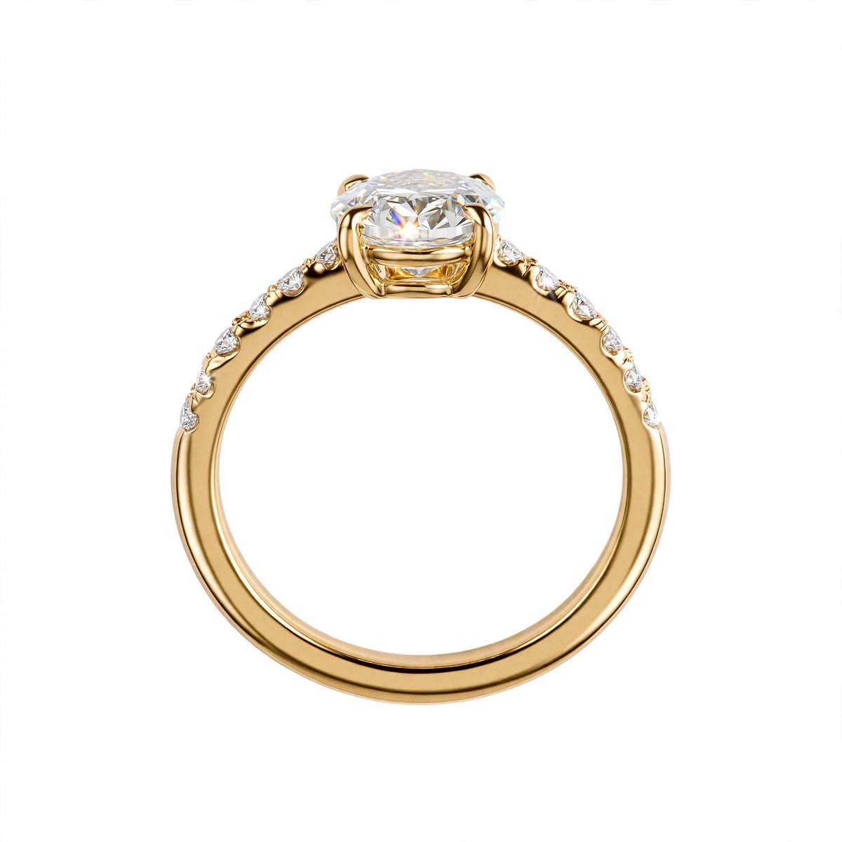 14K Yellow Gold Oval Cut Diamond Engagement Ring with Pavé Band