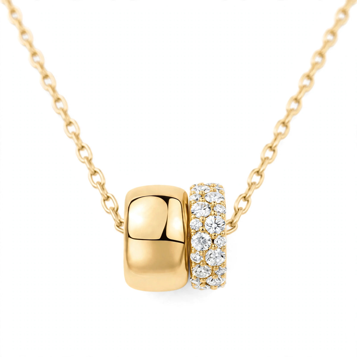 14K Rose Gold Double Band Barrel Pendant Necklace