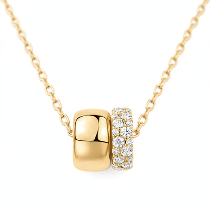 14K Rose Gold Double Band Barrel Pendant Necklace